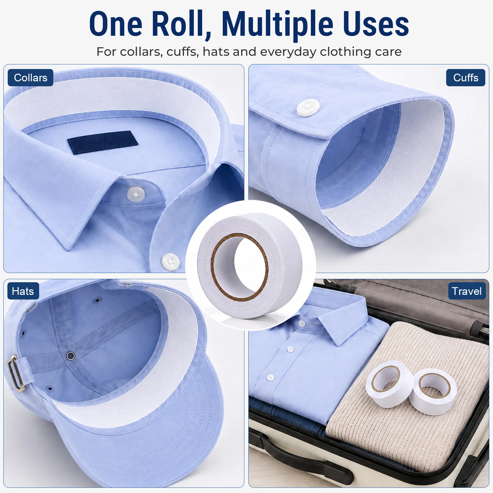 6 Rolls Self-Adhesive Sweat Liners for Baseball, Tennis, Golf Hats & Shirt Collars – Invisible Absorption