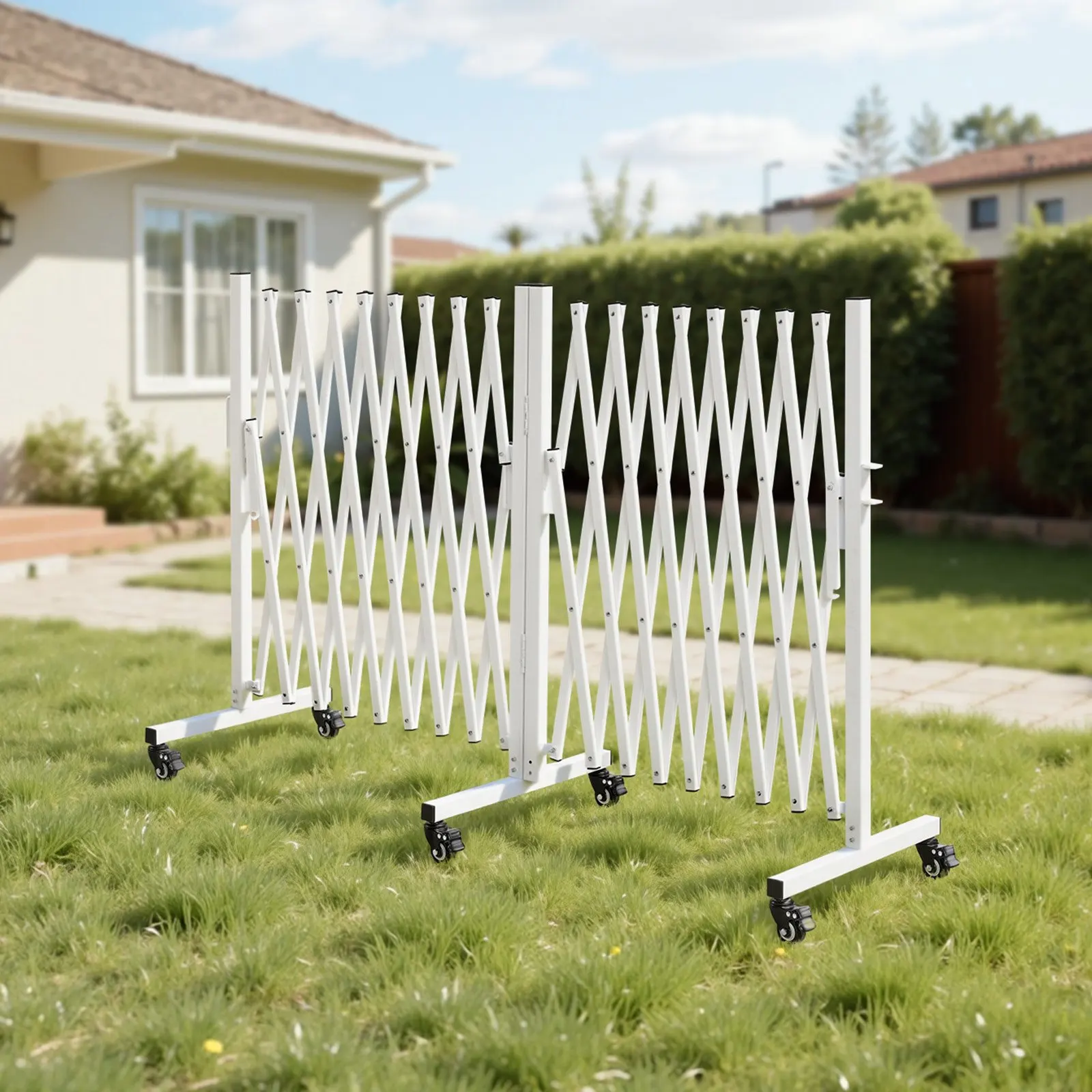 

Double Expandable Barricades, 18FT Expandable Safety Barrier, 0-180° Rotatable Mobile Barricade with Locking Casters, Portabl