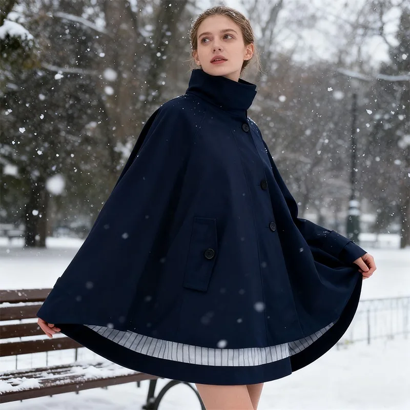 

Женская куртка-накидка с высоким воротником и длинными рукавами, прикрытая пуговица на молнии, свободный подол, топы, весна-лето, новая повседневная шикарная верхняя одежда