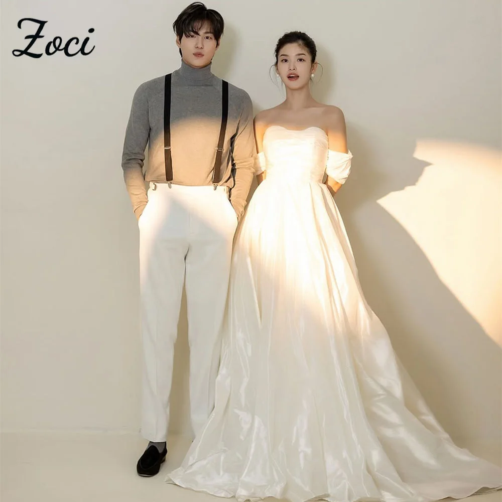 

Zoci Simple Sweetheat Korea Wedding Photos Shoot Dresses Off Shoulder Taffeta Bride Dress Customized Backless Bridal Party Gown