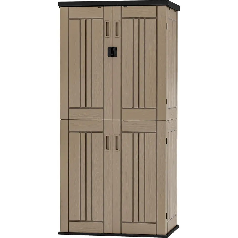 

Outdoor Veal Storage Shed, 4-Tier Waterproof Plastic, 30 Cubic Feet Patio Garden Storage, Brown