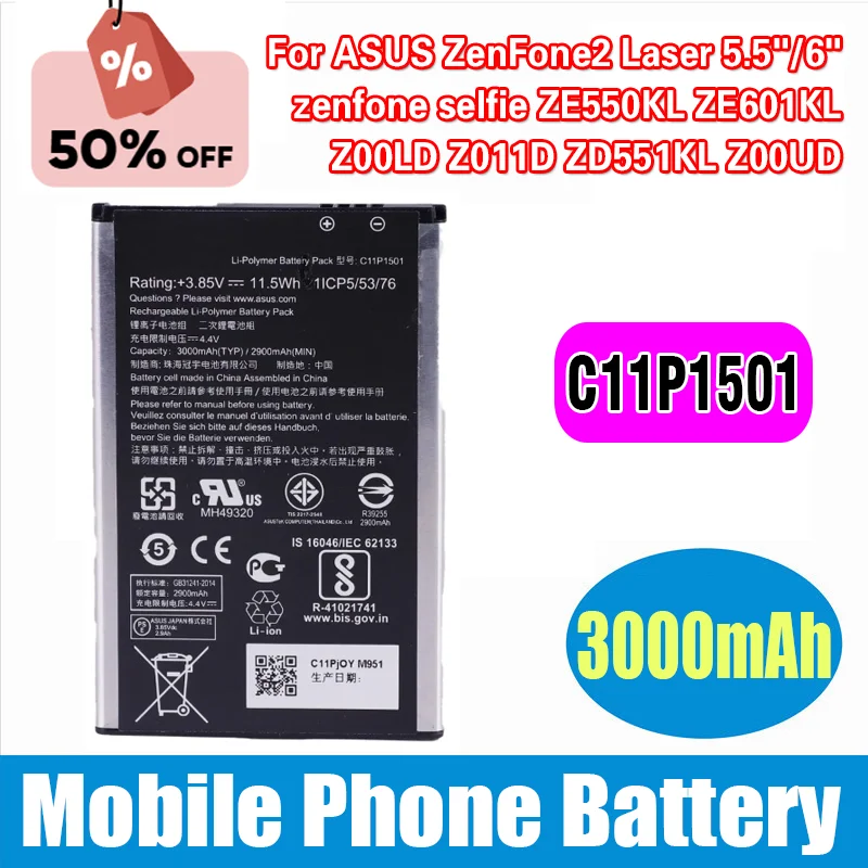 

Brand New Battery C11P1501 2900mAh for ASUS ZenFone2 Laser 5.5"/6" Zenfone Selfie ZE550KL ZE601KL Z00LD Z011D ZD551KL Z00UD