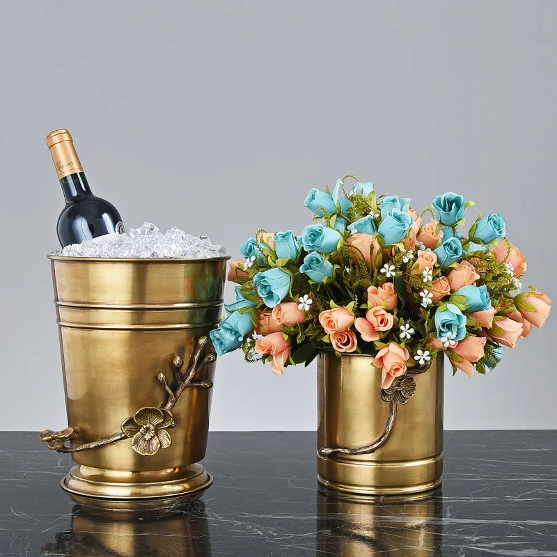 DSA Creative Brass Red Wine Bucket Dry Ice Bucket Light Luxury Household Champagne Chilled Bar Wine Bucket Flower