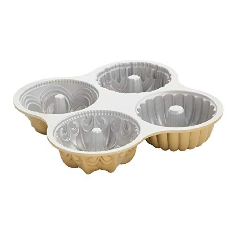 

Nordicware 9 Cup Bundt Quartet Pan in Gold for Baking Desserts Durable Aluminum Construction Non-Stick Coating Perfect for Cake