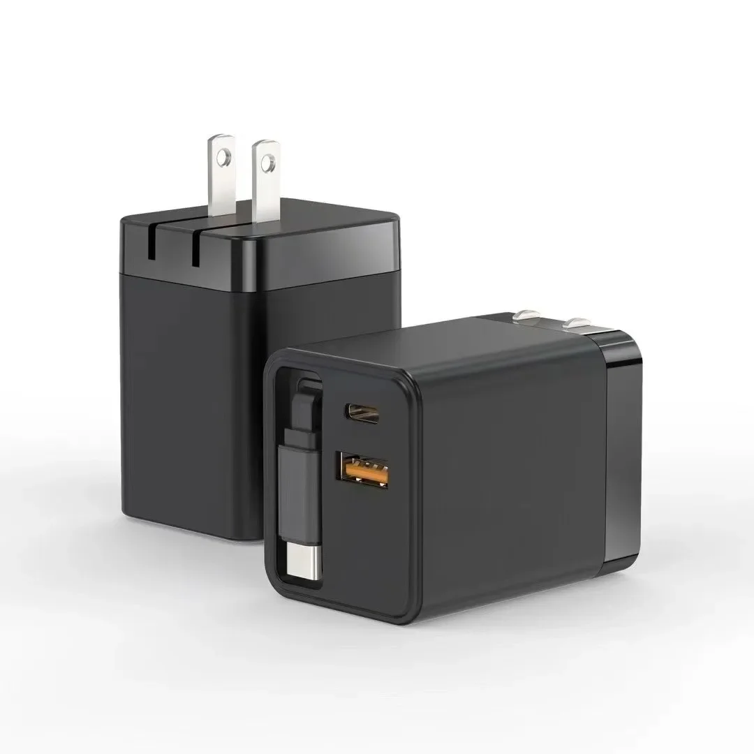 

PD40W Retractable Cable Fast Charger Folding Foot Gallium Nitride Dual Port AC Super Fast Charger For IPhone Fast Charger