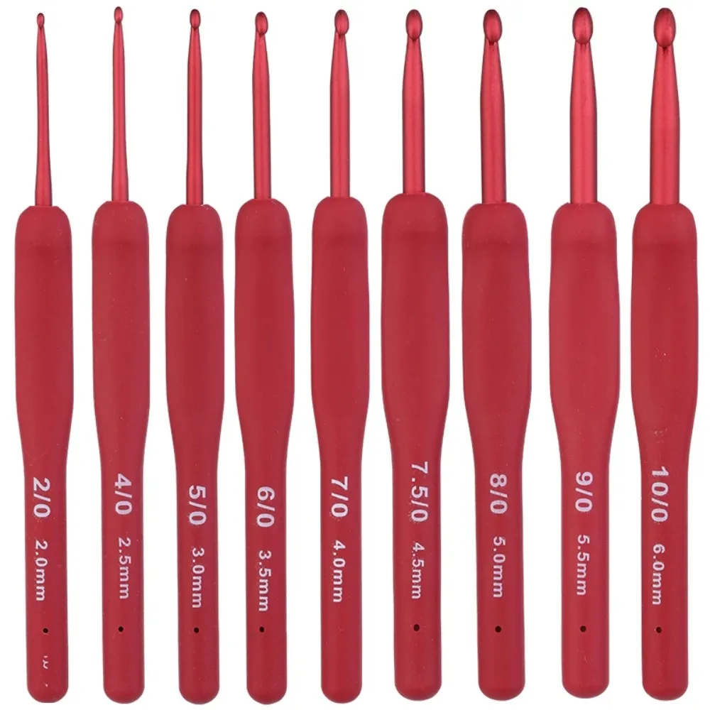 9-teiliges Set roter Häkelnadeln mit ergonomischem Griff für arthritische Hände, extra lange Stricknadeln für Anfänger und Häkelgarn-Werkzeug