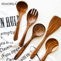 KEMORELA 1pc Teak Tableware Wooden Spoon Colander Spoon Special Nano Soup Skimming Cooking Spoon Cutlery Kitchen Accessory Tool