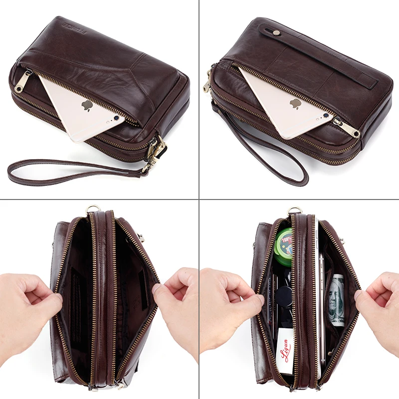 Men Clutch Wrist Money Bags Wallet High Quality Leather Cowhide for Men Business Purse Outdoor Coin Card Poucht Holder Bag