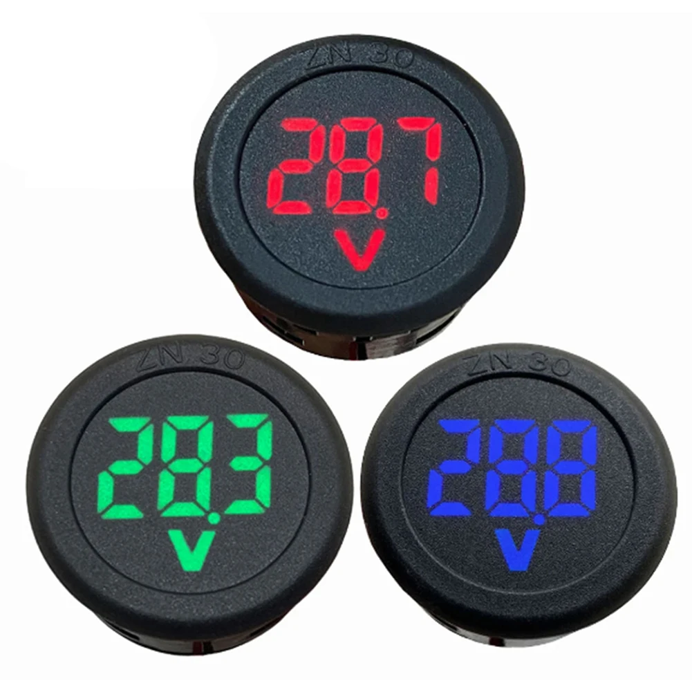 DC 5-100V LED Digital Display Voltmeter Head Two Wire Circular Panel Meter For Car Boat Motorcycle Battery Voltage Monitor