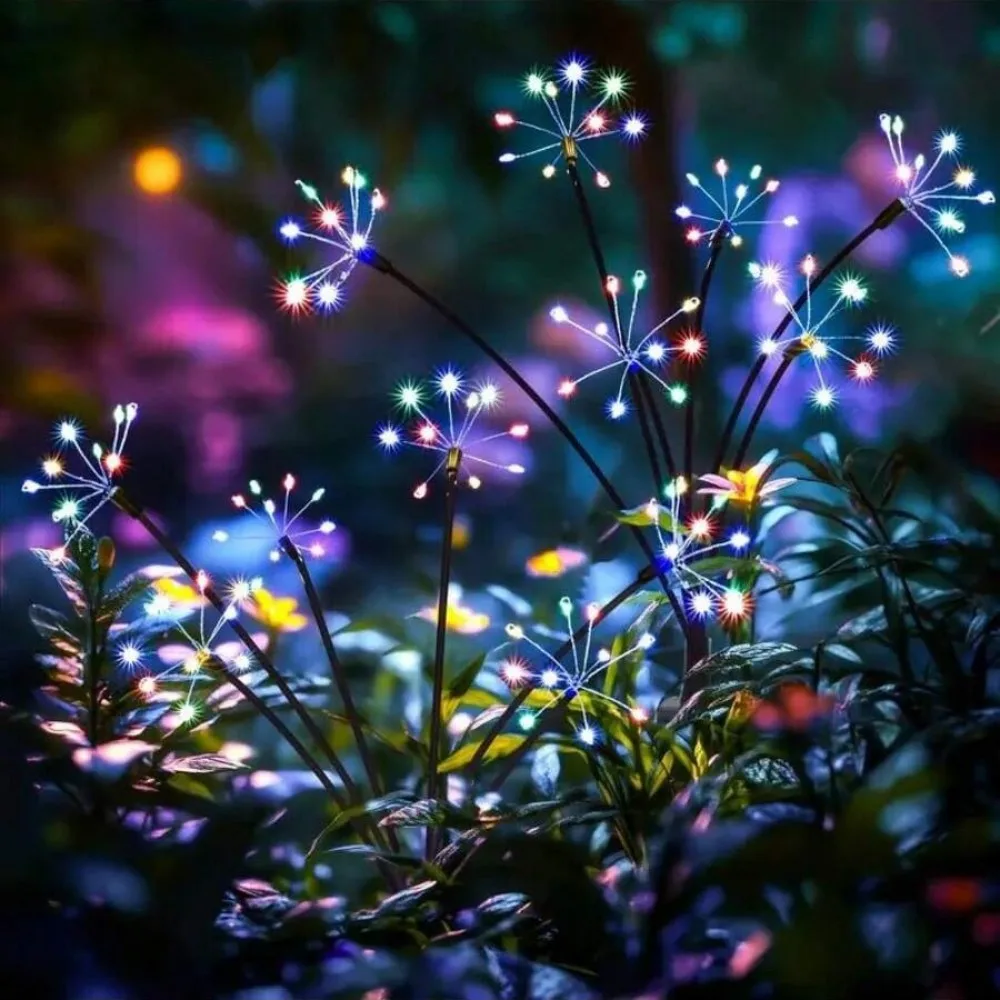 1PC 60LED Solar Firework Dandelion Stake Lights, Waterproof LED Ground Lamp for Outdoor Lawn Yard Garden Pathway Decorations