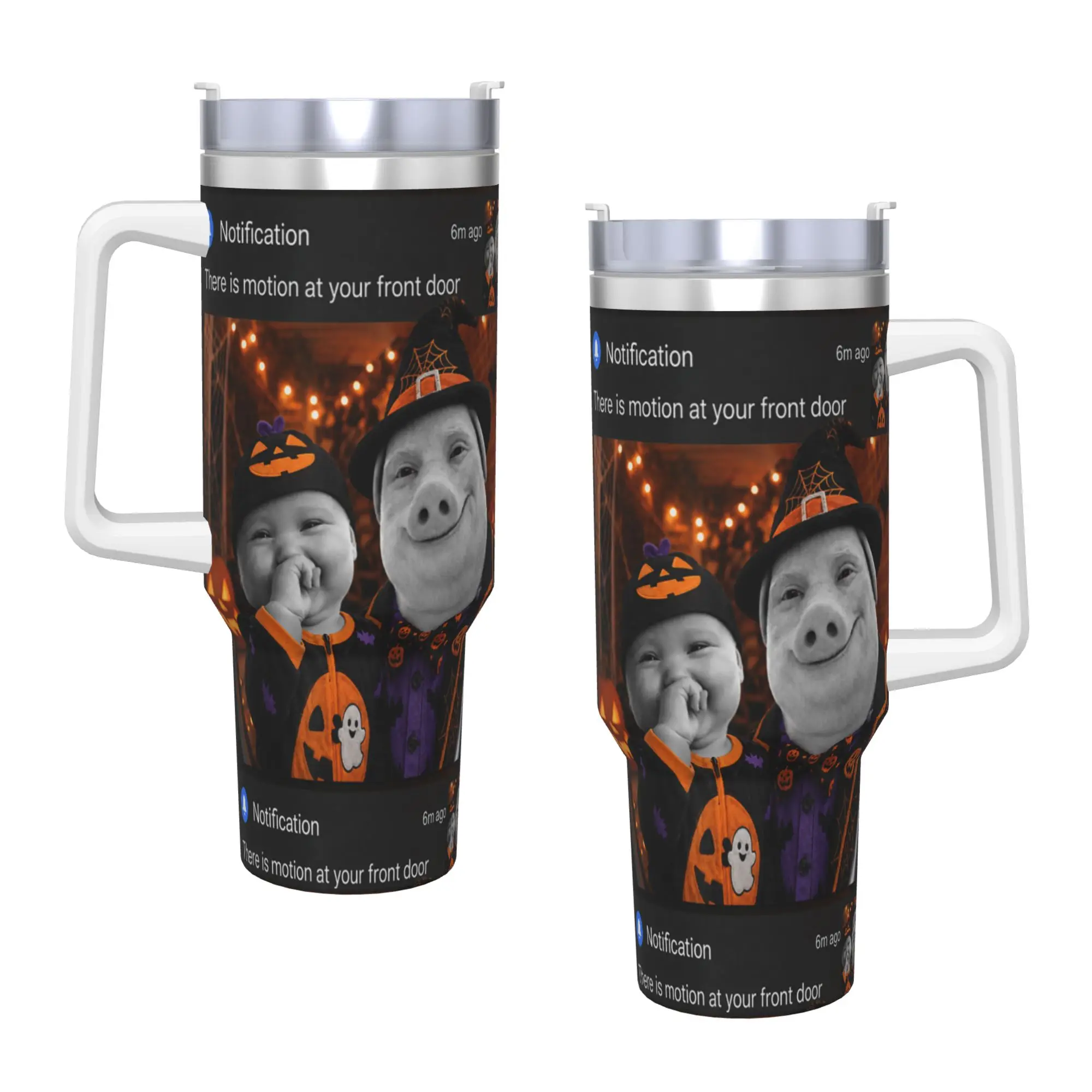 Funny Halloween John Pork and Ai Baby Motion Doorbell Meme Tumbler  Cold Drink Water Bottle Insulated Stainless Steel Coffee Mug