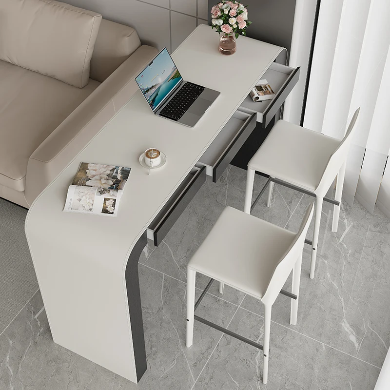 French cream style high-end saddle leather bar table modern simple coffee high table home leisure balcony table