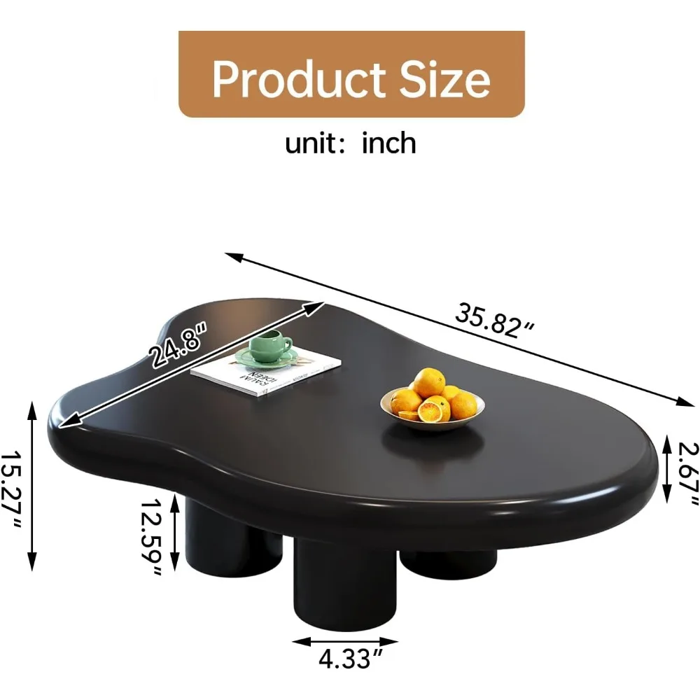 35.8" L Cloud Coffee Table with 4 Legs for Living Room,Center Table,Low Table,Floor Table,Round Corner Sofa Table,Black