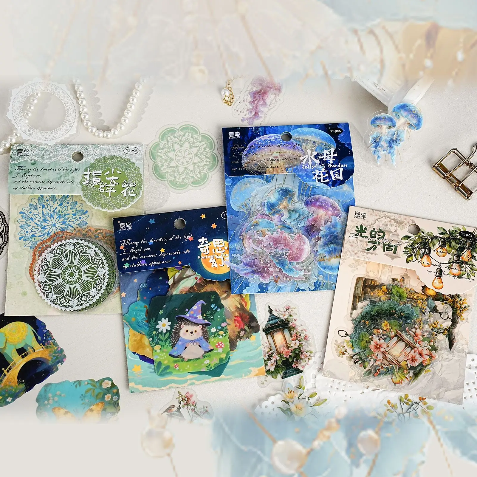 15개/세트 귀여운 문구 스티커 빛의 방향 DIY 공예 스크랩북 앨범 정크 저널 해피 플래너 스티커