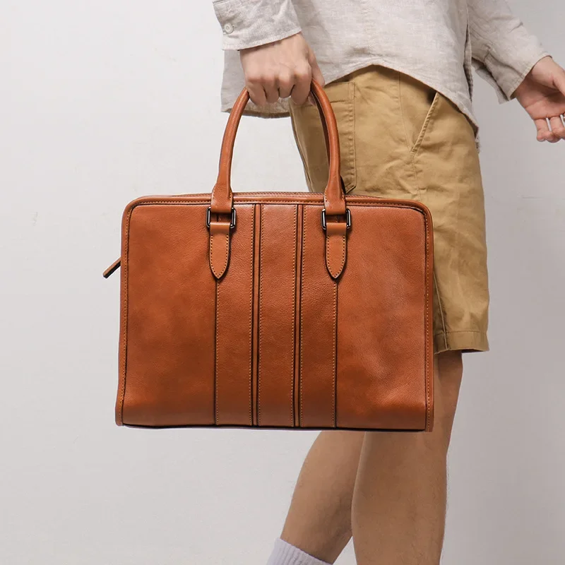 Портфель из натуральной кожи для мужчин, вместительная сумка через плечо для бизнеса с отделением для ноутбука