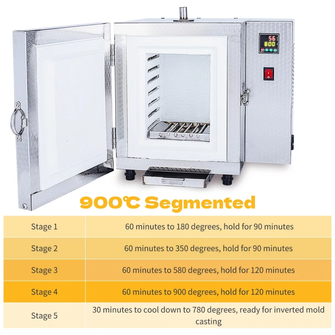 

900 ° C Печь для литья ювелирных изделий с камерой для литья 15x15x20 см Восковая/пластеровая форма для выпечки Сегментированная машина для литья ювелирных изделий