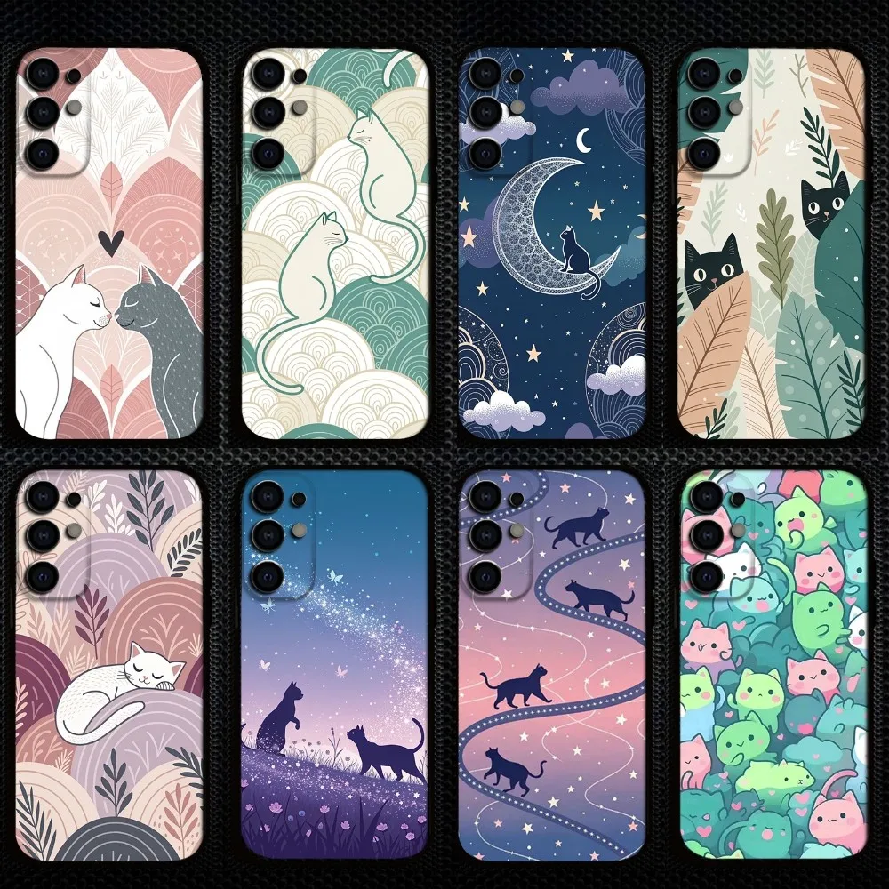 

Aesthetic Cat Pattern Phone Case For Samsung S25/S24/S23/S22/S21/S20/Plus,Fe,Lite/Others Black Cover