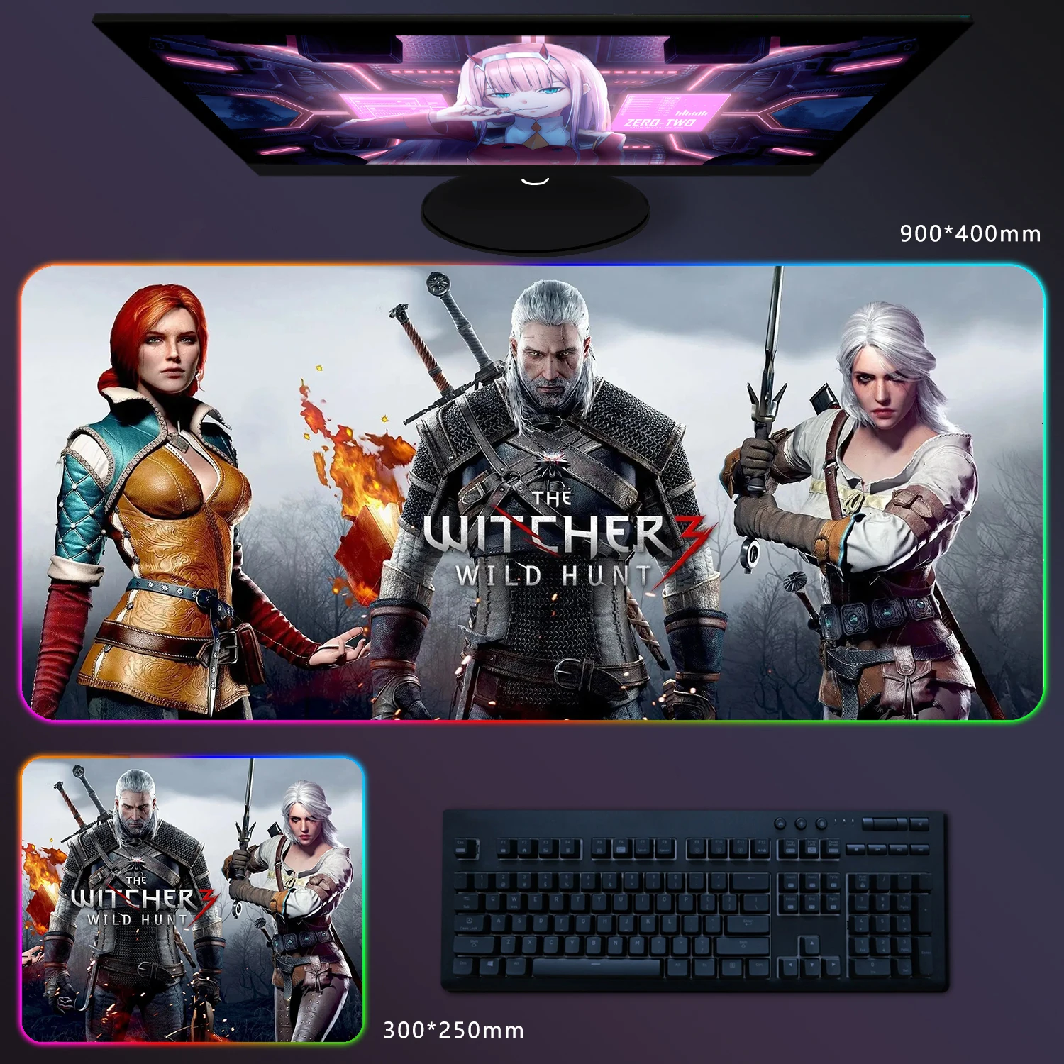 RGB Mouse Pad 900x400 The Witchers Anime Gaming Mousepad Gamer Large LED Rubber Table Mat Laptop Pad Desktop Game Mats Carpet