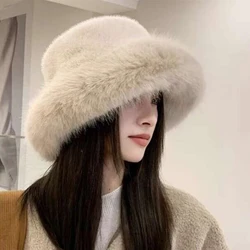 2024 New Autumn Winter  Women's Fashion Fur Cap Fur Hat Fur Hats Mongolian Hat Brimless Plush Fluffy Skiing Riding Warm Caps