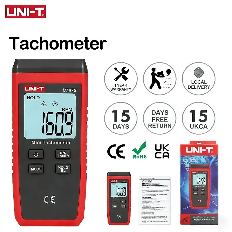 

UNI-T Mini Digital Laser Tachometer UT373 Non-Contact RPM Range 10-99999 Odometer Backlight for Automotive Engineering