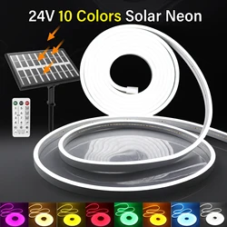 DC 24V 5M 10M Solar Neon LED Strip Light IP67 impermeabile 120LED/M lampada da esterno flessibile 5 x11mm rosso rosa blu bianco giallo Decor