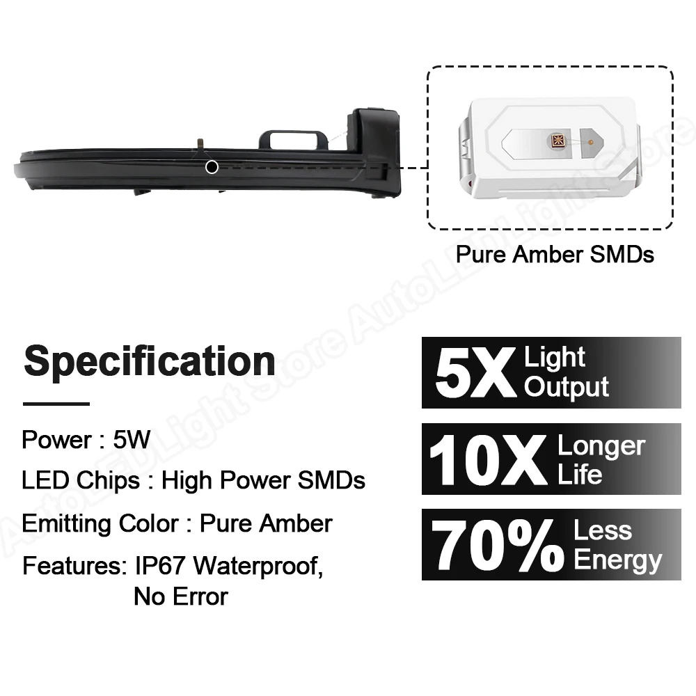 Luz LED intermitente para espejo lateral de coche, lámpara ámbar de 2 piezas, intermitente secuencial, sin Error, para Peugeot 308, 2013-2019