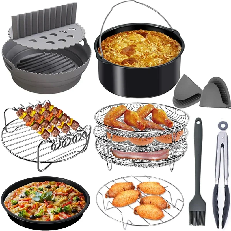 

Round Air Fryer Accessories Set Silicone Airfryer Basket Mold Liner Reusable Oven Grill Baking Rack Pizza Cake Pan Tray Cake pan