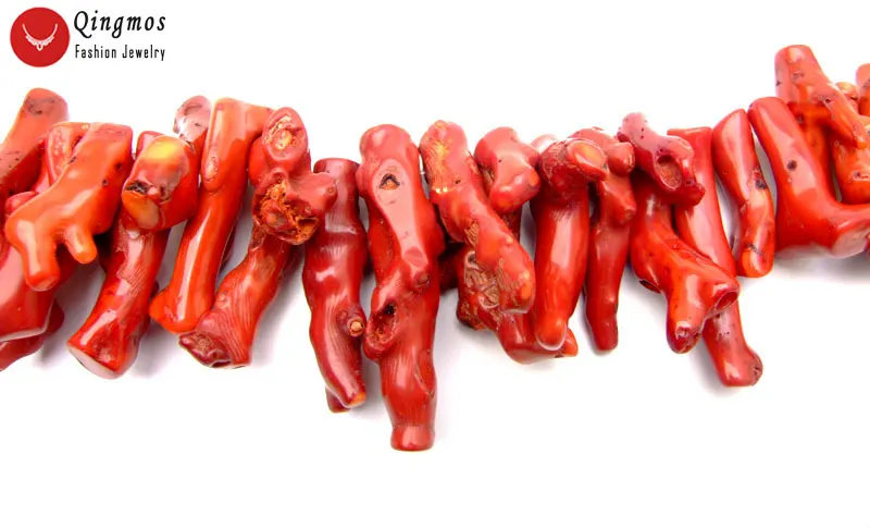 Qingmos 30-50mm Branch Natural Red Coral Loose Beads for Jewelry Making DIY Necklace Bracelet Pendant Loose Strands 15\