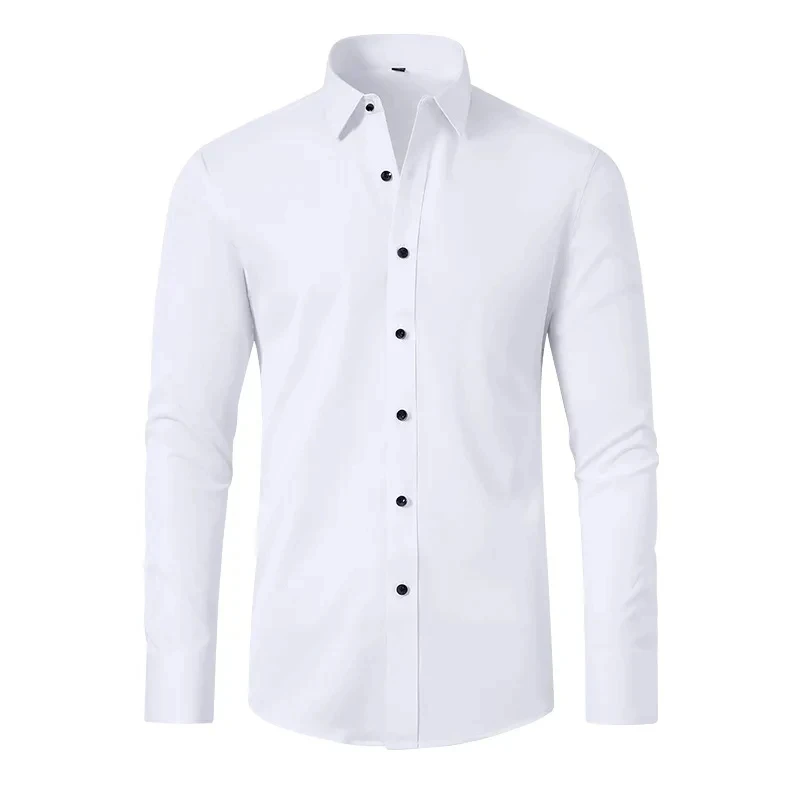 

T438 New High Quality Solid Color Stretch Anti-Wrinkle Men Shirts Long Sleeve Dress Shirts Slim Social Business Casual Shirt 5XL