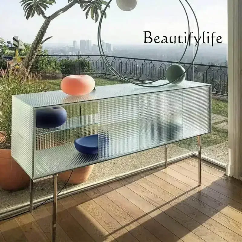 

Glass dining edge Italian minimalist living room rack porch storage cabinet against the wall storage wine cabinet
