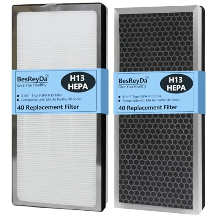 

40 Replacement Filter Compatible with MA Air Purifier 40 Series 3-IN-1 True HEPA 13 Filtration Fine Pre-Filter and Activated Ca