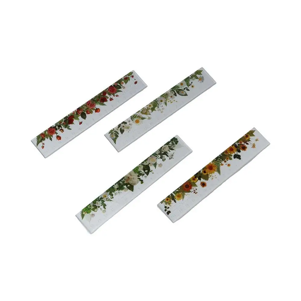 Flower Series Multifunction 15cm Straight Ruler Double-duty Transparent Math Drawing Ruler Rose Daisy Flower Bookmark Stationery