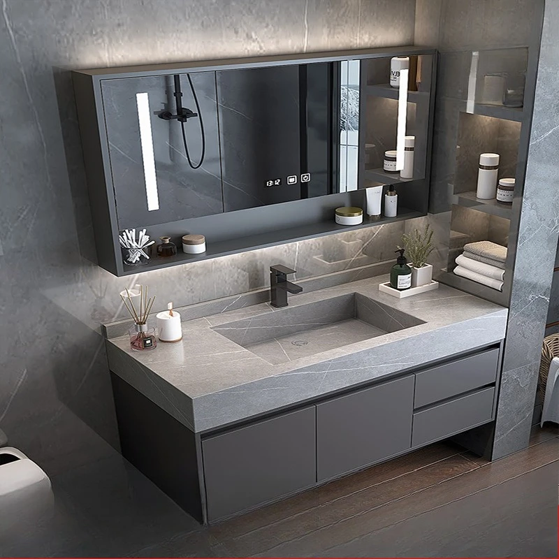 Rock slab bathroom cabinet combination modern light luxury smart mirror face wash sink toilet washbasin basin
