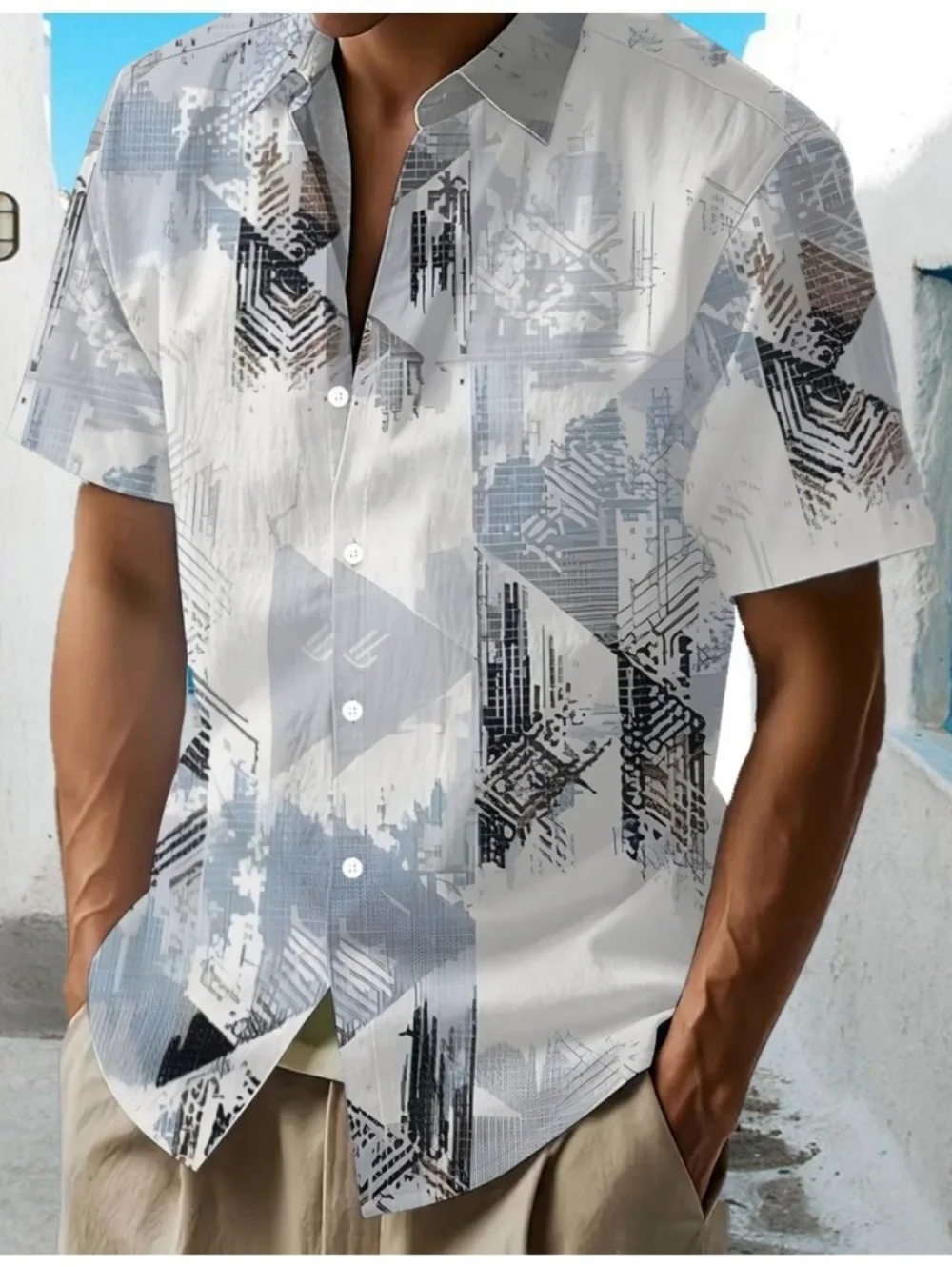 

Fashion Hawaiian Men's Casual Shirts Abstract Vintage Textured Print Button Top High Quality Outdoor Activities Men's Clothes