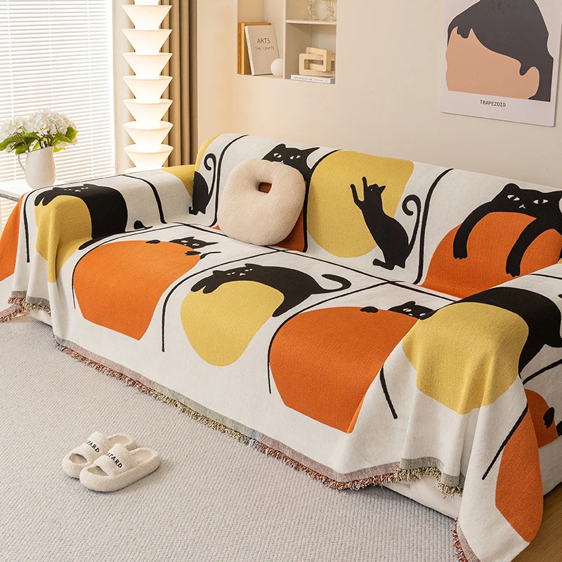 

Ins Style Cartoon Chenille Sofa Cover Throw All Season Anti-slip Sofa Blanket Couch Mat For Home Living Room Decor Protector