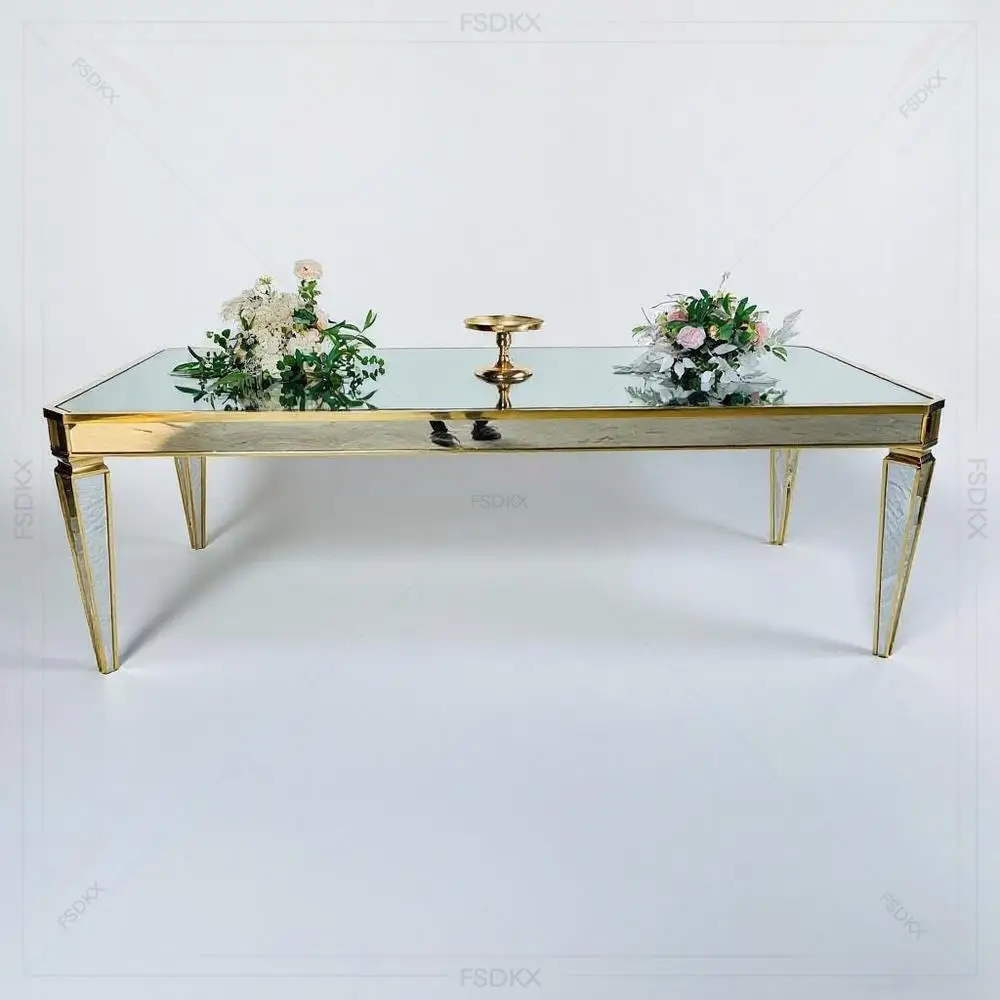 FSDKX Modern Stainless Steel Mirror Wedding Cake Table Event Dinning Table Decoration Mr and Mrs