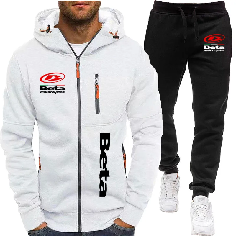 

Spring Autumn Men beta motorcycle printed hoodie + sweatpants 2 sets of high quality fleece casual fashion men's sportswear