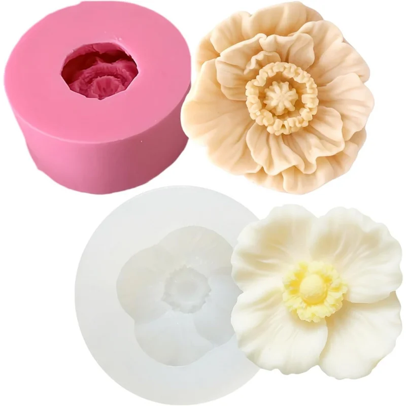 2Set3DFloral Silikon-Kerzenform, florale Seifenform, Schmelzharz-Gießform, einzigartige Wachs-Epoxidharzform, Heimdekoration