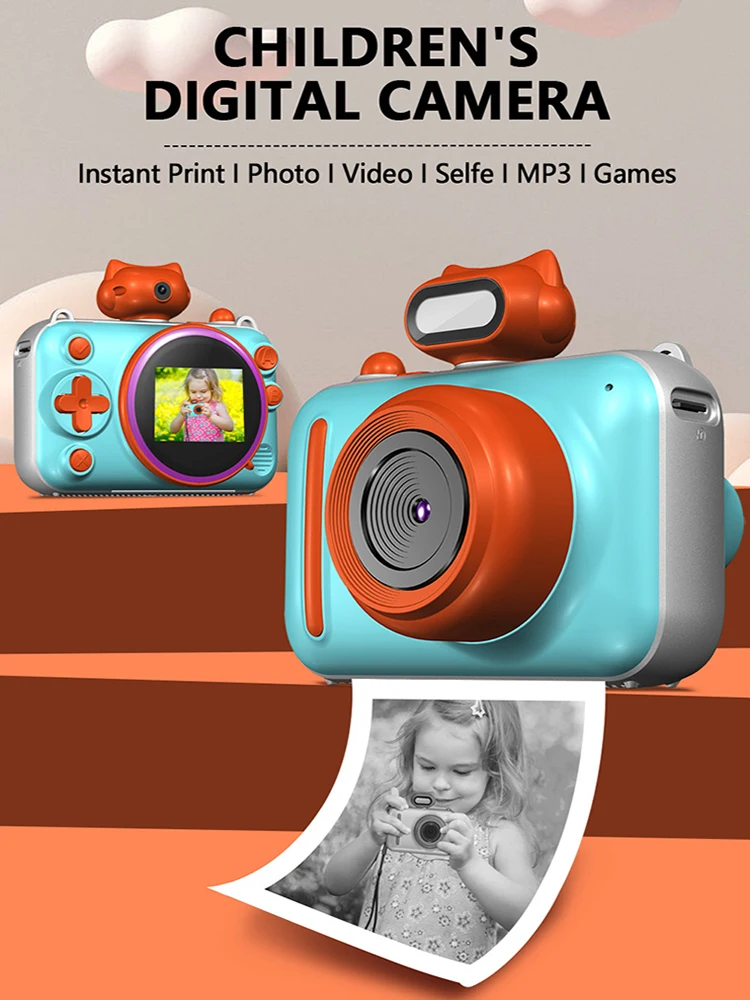 K9 4800W Dual Lens Instant Camera for Kids Printer Selfie Video 3 in 1 Instant Polaroid Camera for Children build in Games MP3