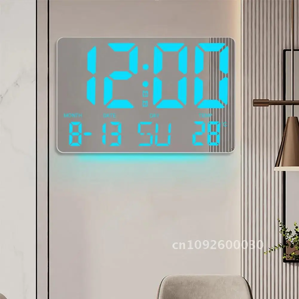 

Large Digital RGB Wall Clock TS-5310 Screen Mirror Adjustable Brightness Date/Week/Temperature 5 Alarm Clock Display Gear with