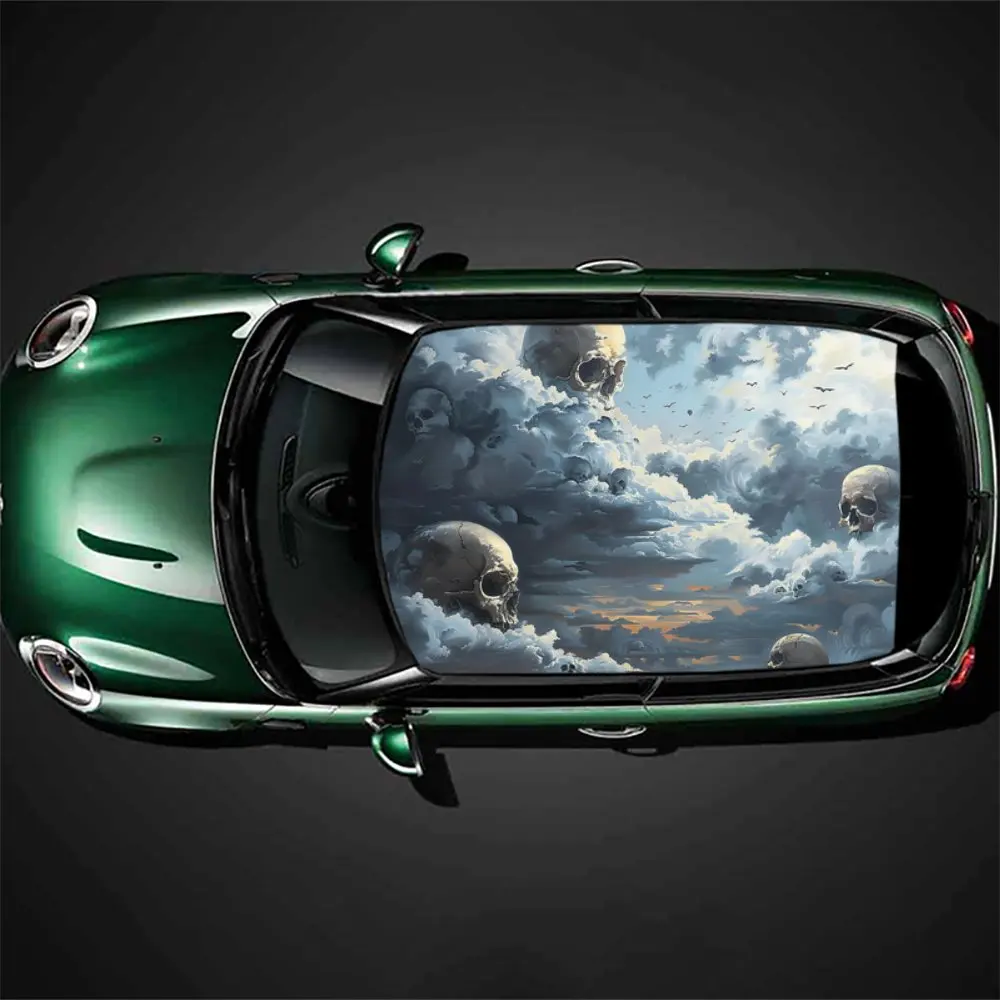 Terrifying Skull Floating in Sky Car Roof Sticker Wrap Racing SUV Auto Accessories Packaging PVC Car Hood Graphic Decal Decor