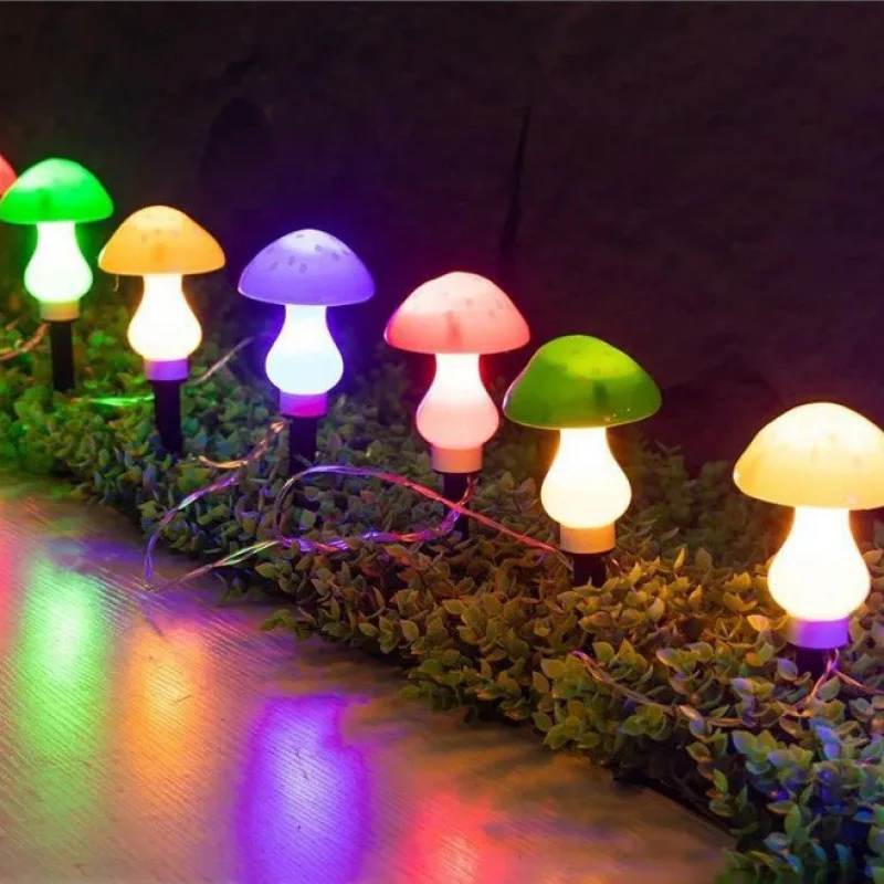 Outdoor solar mushroom string lights waterproof landscape garden courtyard lights LED Christmas holiday fairy lights ground stak