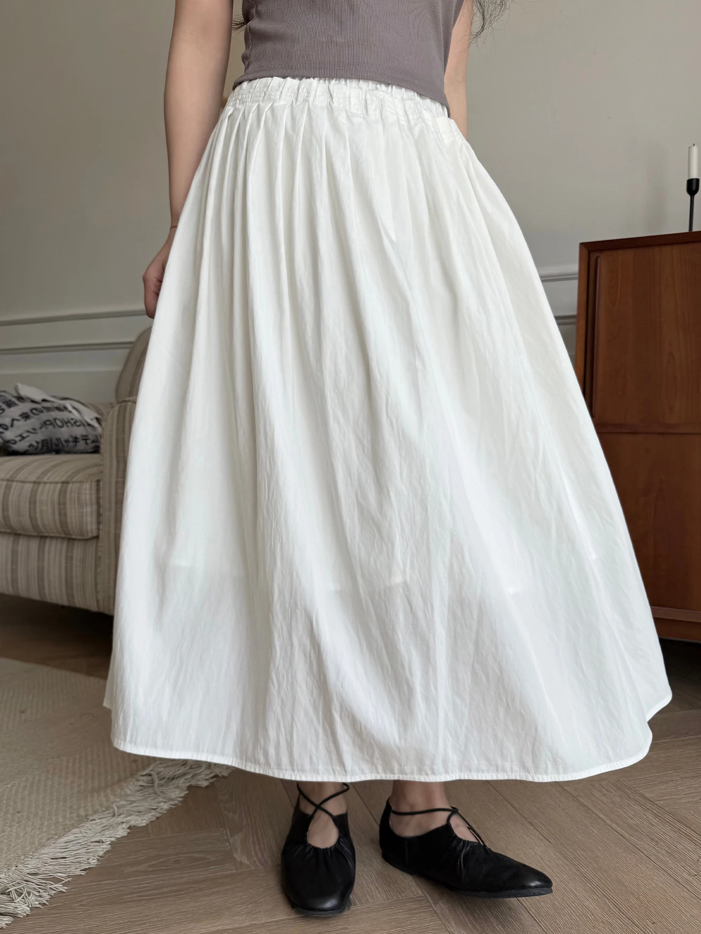 Land And Mountain【Chishin】Dark Series Pleated Skirt Draping Half-length Skirt Summer Ladies  White Dress Cotton Material