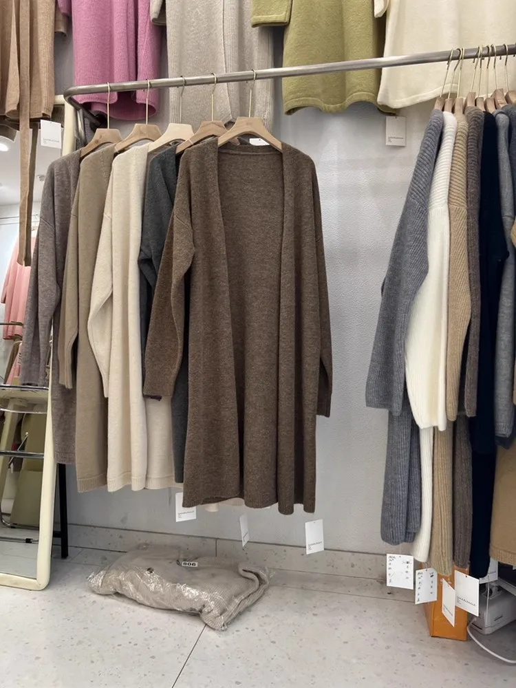 Camisola de malha de comprimento médio feminino casaco macio aconchegante na moda solta malha aberta cardigan primavera outono nova chegada sentimento premium