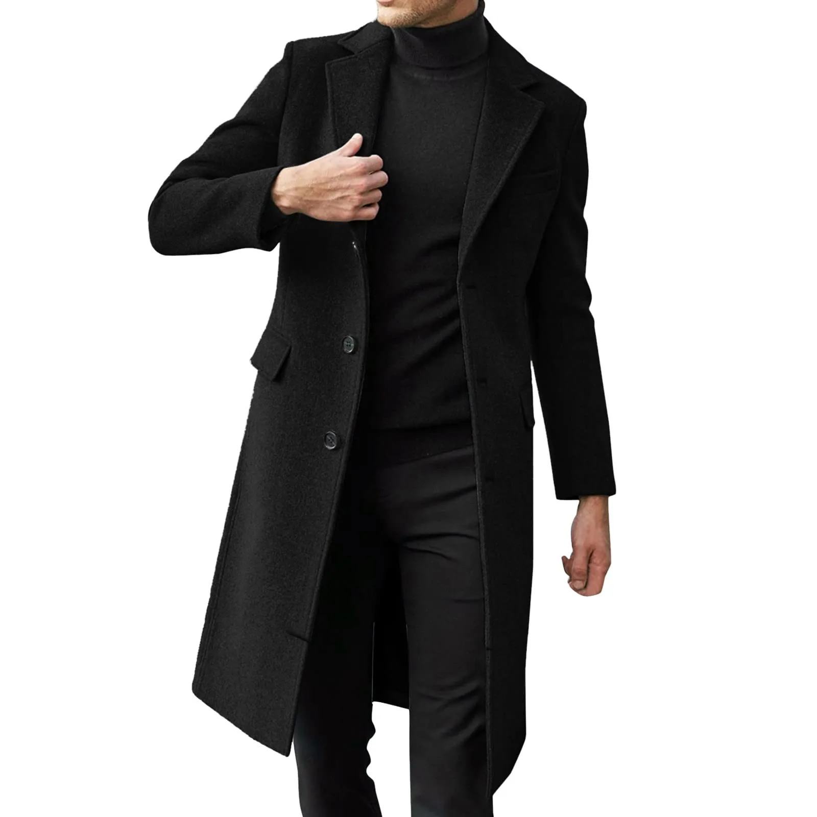 

Men's windbreaker coat long lapel collar coat single breasted coat Overcoat Long Jacket Cardigan Outwear Trench Wool Coat Formal