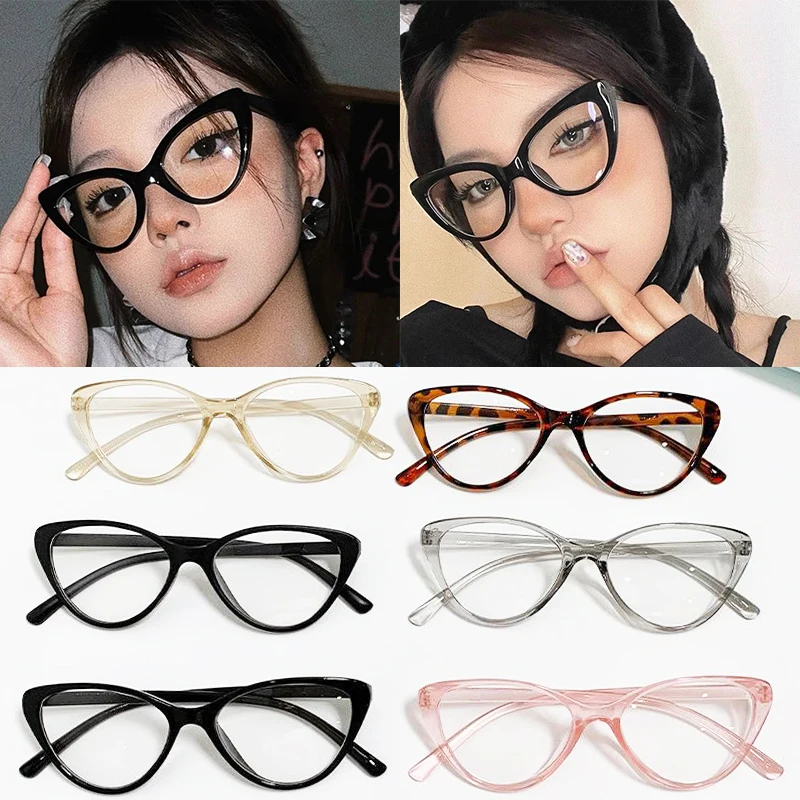 Sexy Cat Eye Sunglasses Women Black Transparent Small Triangle Sun Glasses Blue Light Blocking Eyeglasses Fashion Retro Eyewear