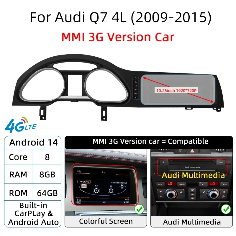 Android 14 Auto Radio CarPlay voor Audi A6 C6 4F voor Audi Q7 4L 2005-2015 MMI 2G 3G GPS Auto Multimedia Speler Navi Stereo DSP