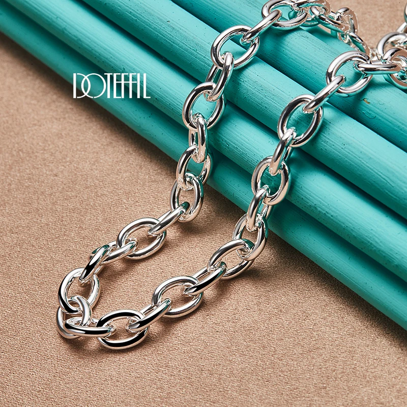 2pcs 925 Sterling Silver Oval Pendant Necklace Bracelet Set