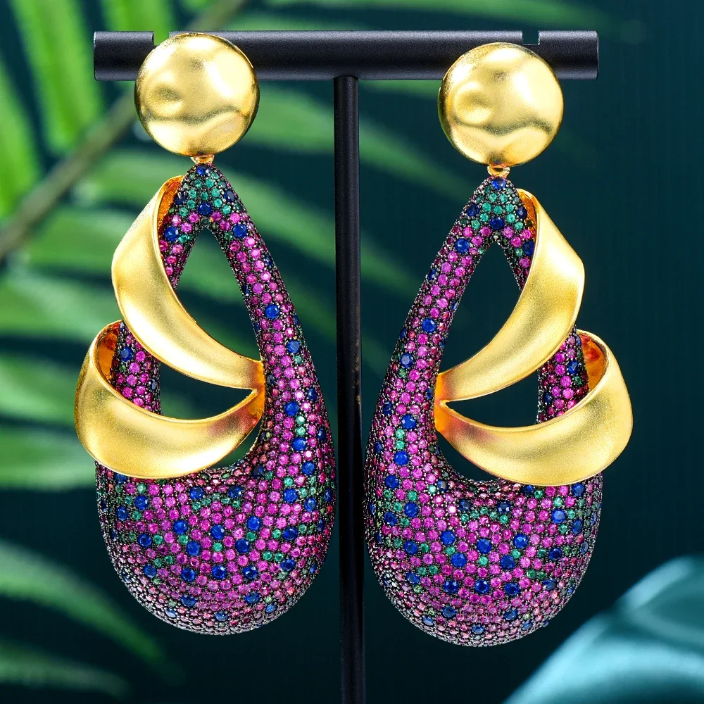 

Soramoore Dubai Style Luxury Big Pendant Earrings For Women Wedding Engagement Party Show Indian Original Design Fashion CZ