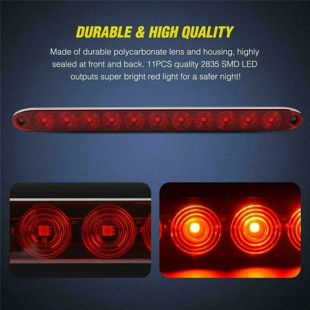 2PCS 16 inch 11LED 15LED red trailer light strip for parking stop turn signal tail brake lights